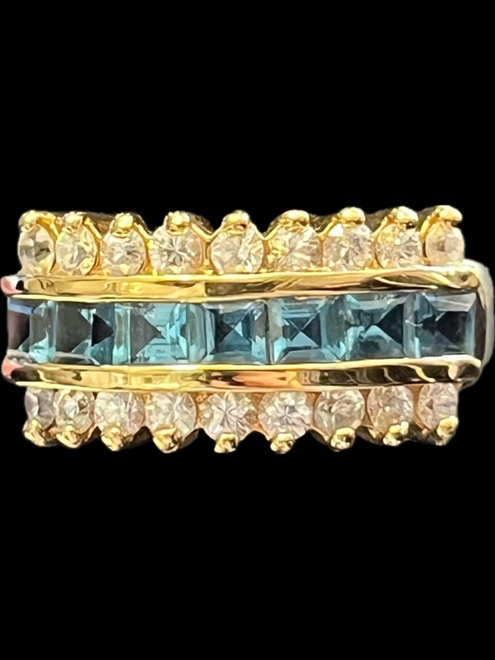 Suzanne Somers collection vintage princess cut blue topaz CZ band ring gold HSN
